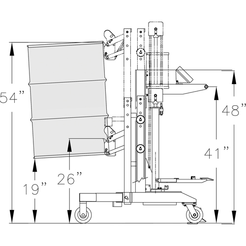 Manipulateur ergonomique de baril &agrave; balance, DM-100-S, 30 - 85 gal. US (25 - 70 gal. imp.) Action Paper