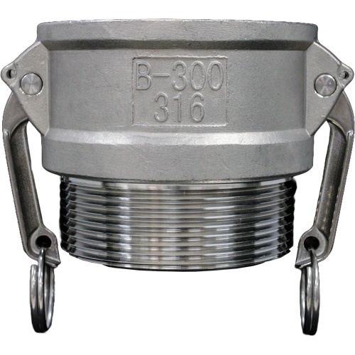 Cam & Groove Coupling, Stainless Steel, Type B, 1-1/4", Male NPT, 250 PSI Action Paper