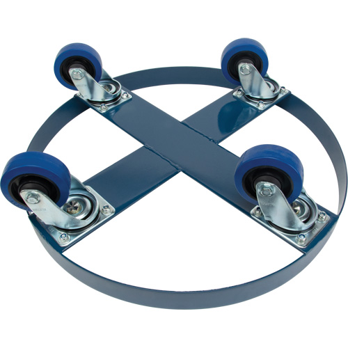 Drum Dolly, Steel, 1400 lbs. Capacity, 24" Diameter, Blue Elastic Casters Action Paper