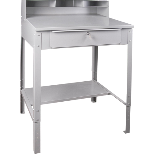 Open Floor Style Shop Desk, 34-1/2" W x 30" D x 53" H, Grey Action Paper