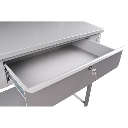 Open Floor Style Shop Desk, 34-1/2" W x 30" D x 53" H, Grey Action Paper