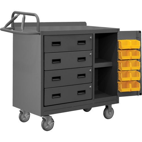 Mobile Workbench Cabinet with Bins, Steel Surface Action Paper