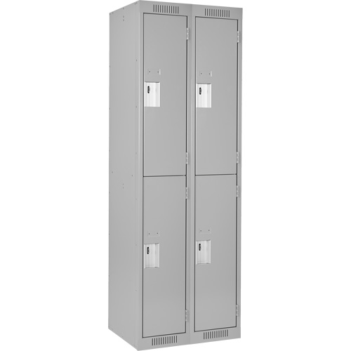 Clean Line Lockers, 2 -tier, Bank of 2, 24" x 18" x 72", Steel, Grey, Rivet (Assembled) Action Paper
