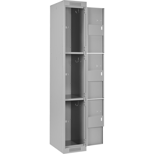 Clean Line Lockers, 3 -tier, Bank of 4, 48" x 18" x 72", Steel, Grey, Rivet (Assembled) Action Paper