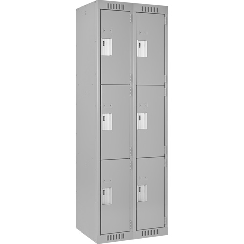 Clean Line Lockers, 3 -tier, Bank of 2, 24" x 18" x 72", Steel, Grey, Rivet (Assembled) Action Paper