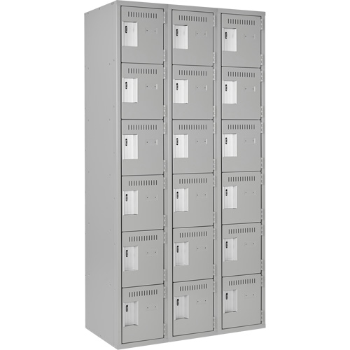 Clean Line Lockerettes, 6 -tier, Bank of 3, 36" x 18" x 72", Steel, Grey, Rivet (Assembled) Action Paper