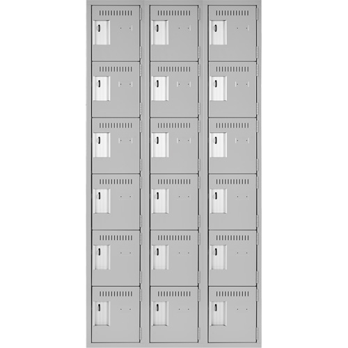 Clean Line Lockerettes, 6 -tier, Bank of 3, 36" x 18" x 72", Steel, Grey, Rivet (Assembled) Action Paper