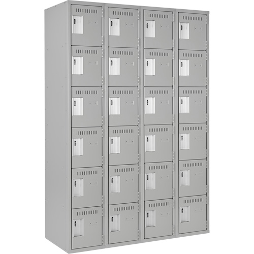 Clean Line Lockerettes, 6 -tier, Bank of 4, 48" x 18" x 72", Steel, Grey, Rivet (Assembled) Action Paper