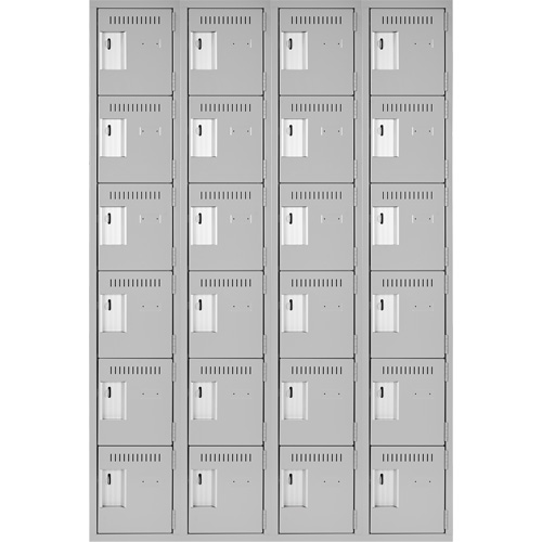 Clean Line Lockerettes, 6 -tier, Bank of 4, 48" x 18" x 72", Steel, Grey, Rivet (Assembled) Action Paper