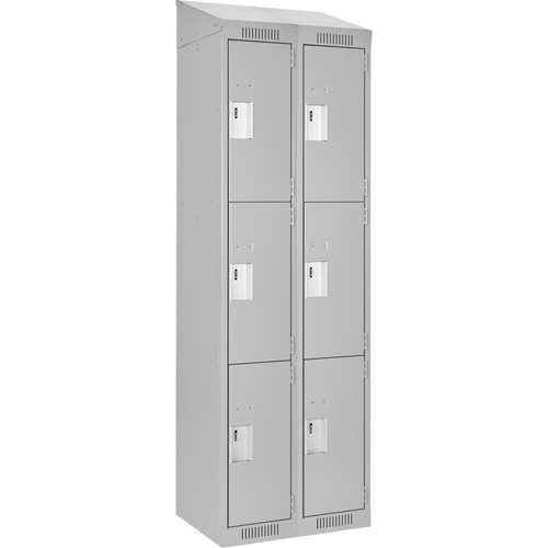 Clean Line Lockers, 3 -tier, Bank of 2, 24" x 18" x 78", Steel, Grey, Rivet (Assembled) Action Paper