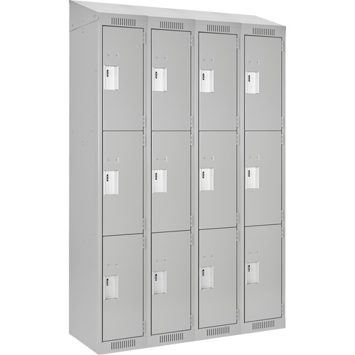 Clean Line Lockers, 3 -tier, Bank of 4, 48" x 18" x 78", Steel, Grey, Rivet (Assembled) Action Paper