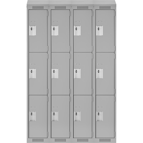 Clean Line Lockers, 3 -tier, Bank of 4, 48" x 18" x 78", Steel, Grey, Rivet (Assembled) Action Paper