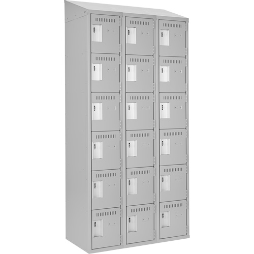 Clean Line Lockerette , 6 -tier, Bank of 3, 36" x 18" x 78", Steel, Grey, Rivet (Assembled) Action Paper