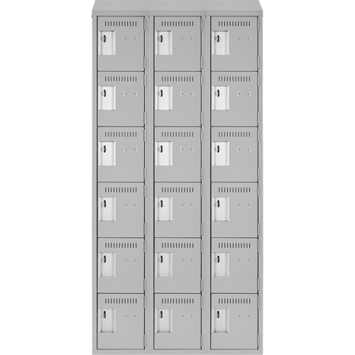 Clean Line Lockerette , 6 -tier, Bank of 3, 36" x 18" x 78", Steel, Grey, Rivet (Assembled) Action Paper
