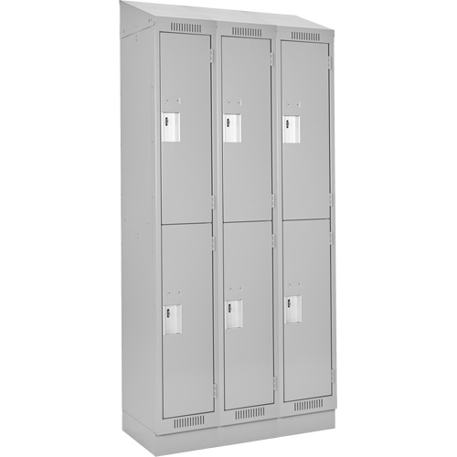 Clean Line Lockers, 2 -tier, Bank of 3, 36" x 18" x 82", Steel, Grey, Rivet (Assembled) Action Paper