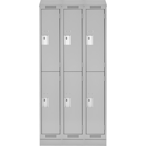 Clean Line Lockers, 2 -tier, Bank of 3, 36" x 18" x 82", Steel, Grey, Rivet (Assembled) Action Paper