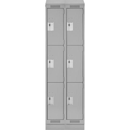Clean Line Lockers, 3 -tier, Bank of 2, 24" x 18" x 82", Steel, Grey, Rivet (Assembled) Action Paper