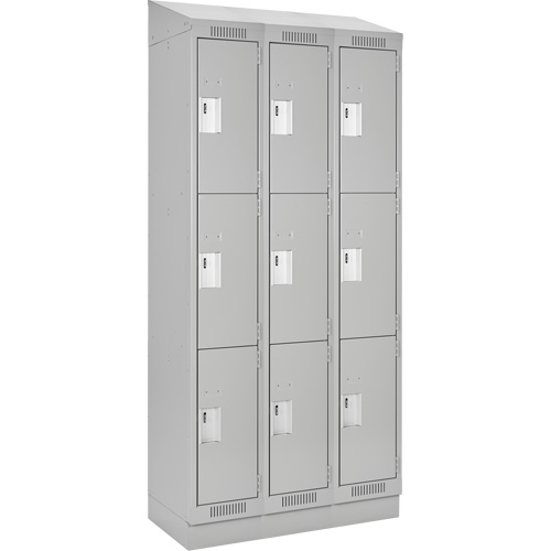 Clean Line Lockers, 3 -tier, Bank of 3, 36" x 18" x 82", Steel, Grey, Rivet (Assembled) Action Paper