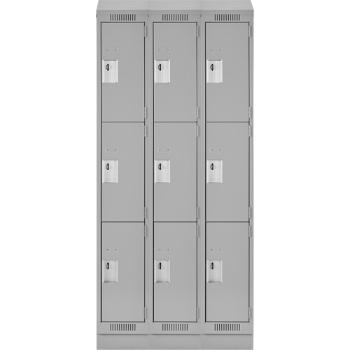 Clean Line Lockers, 3 -tier, Bank of 3, 36" x 18" x 82", Steel, Grey, Rivet (Assembled) Action Paper
