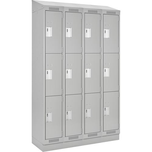 Clean Line Lockers, 3 -tier, Bank of 4, 48" x 18" x 82", Steel, Grey, Rivet (Assembled) Action Paper