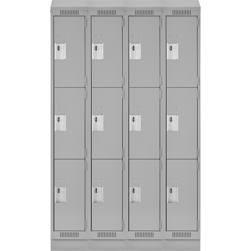 Clean Line Lockers, 3 -tier, Bank of 4, 48" x 18" x 82", Steel, Grey, Rivet (Assembled) Action Paper