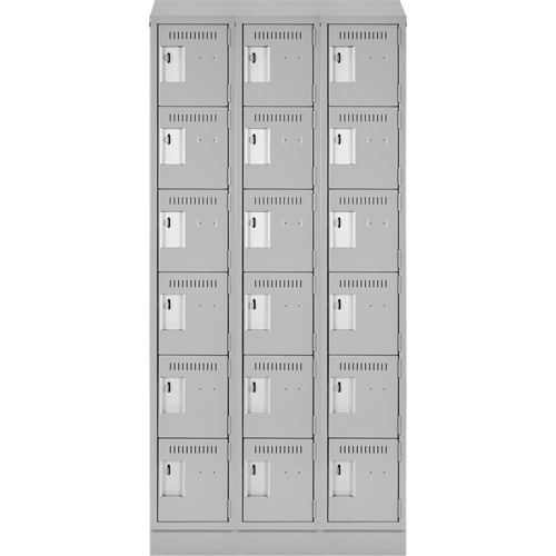 Clean Line Lockerette, 6 -tier, Bank of 3, 36" x 18" x 82", Steel, Grey, Rivet (Assembled) Action Paper