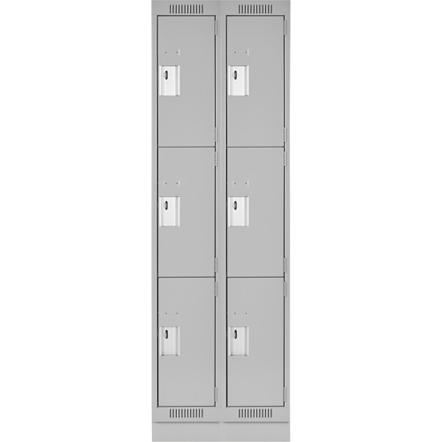 Clean Line Lockers, 3 -tier, Bank of 2, 24" x 18" x 76", Steel, Grey, Rivet (Assembled) Action Paper