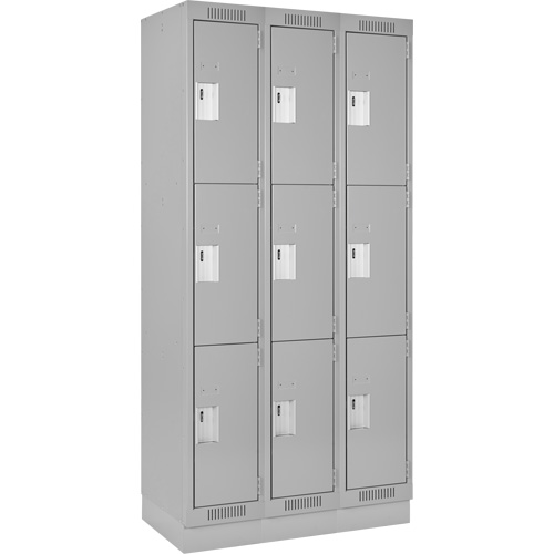 Clean Line Lockers, 3 -tier, Bank of 3, 36" x 18" x 76", Steel, Grey, Rivet (Assembled) Action Paper