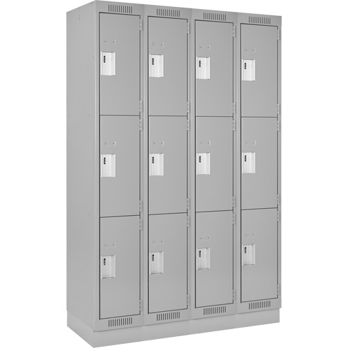 Clean Line Lockers, 3 -tier, Bank of 4, 48" x 18" x 76", Steel, Grey, Rivet (Assembled) Action Paper