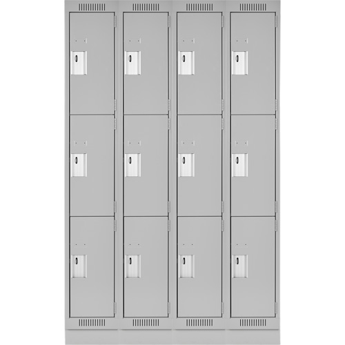 Clean Line Lockers, 3 -tier, Bank of 4, 48" x 18" x 76", Steel, Grey, Rivet (Assembled) Action Paper