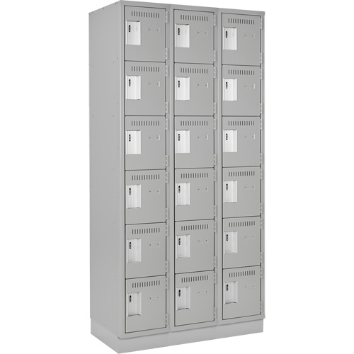 Clean Line Lockerette, 6 -tier, Bank of 3, 36" x 18" x 76", Steel, Grey, Rivet (Assembled) Action Paper