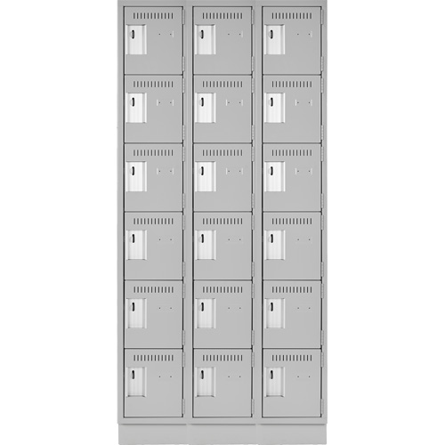 Clean Line Lockerette, 6 -tier, Bank of 3, 36" x 18" x 76", Steel, Grey, Rivet (Assembled) Action Paper