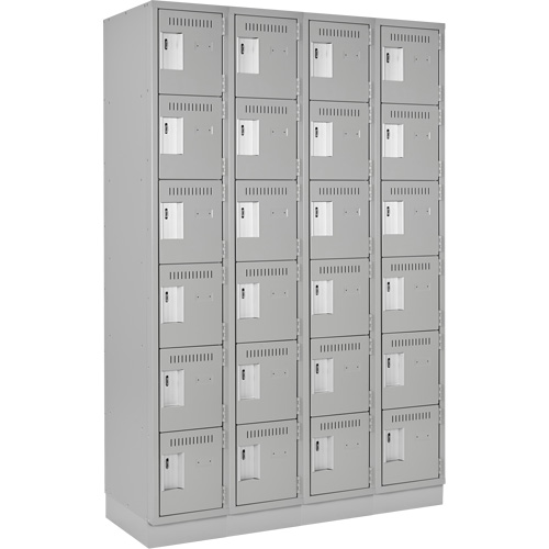 Clean Line Lockerette, 6 -tier, Bank of 4, 48" x 18" x 76", Steel, Grey, Rivet (Assembled) Action Paper