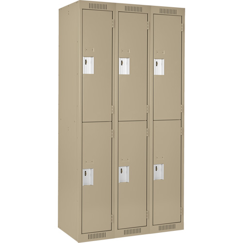 Clean Line Lockers, 2 -tier, Bank of 3, 36" x 18" x 72", Steel, Beige, Rivet (Assembled) Action Paper