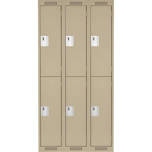 Clean Line Lockers, 2 -tier, Bank of 3, 36" x 18" x 72", Steel, Beige, Rivet (Assembled) Action Paper