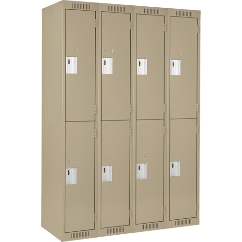 Clean Line Lockers, 2 -tier, Bank of 4, 48" x 18" x 72", Steel, Beige, Rivet (Assembled) Action Paper