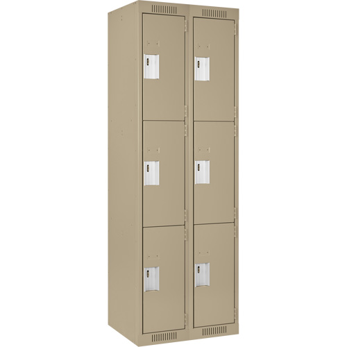 Clean Line Lockers, 3 -tier, Bank of 2, 24" x 18" x 72", Steel, Beige, Rivet (Assembled) Action Paper