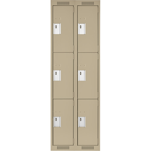 Clean Line Lockers, 3 -tier, Bank of 2, 24" x 18" x 72", Steel, Beige, Rivet (Assembled) Action Paper