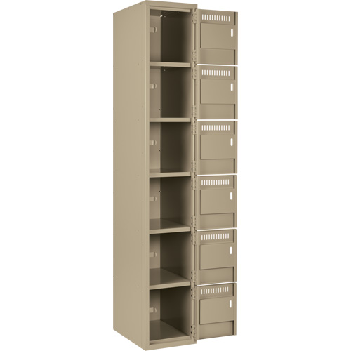 Clean Line Lockerette, 6 -tier, Bank of 3, 36" x 18" x 72", Steel, Beige, Rivet (Assembled) Action Paper