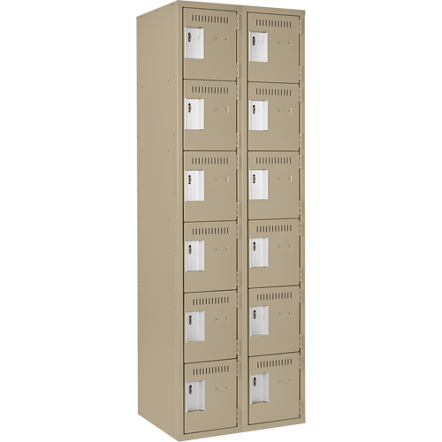 Clean Line Lockerette, 6 -tier, Bank of 2, 24" x 18" x 72", Steel, Beige, Rivet (Assembled) Action Paper