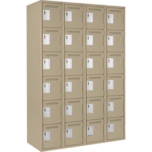 Clean Line Lockerette, 6 -tier, Bank of 4, 48" x 18" x 72", Steel, Beige, Rivet (Assembled) Action Paper