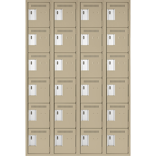 Clean Line Lockerette, 6 -tier, Bank of 4, 48" x 18" x 72", Steel, Beige, Rivet (Assembled) Action Paper