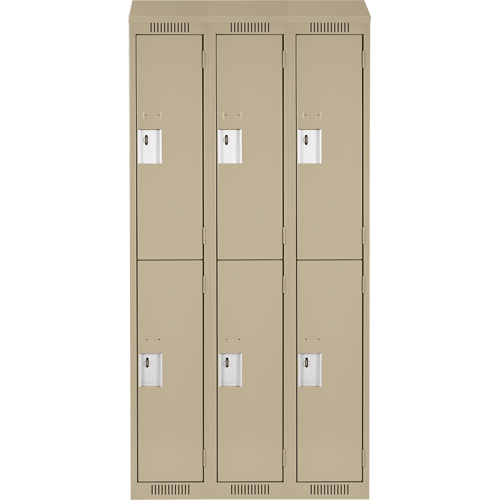 Clean Line Lockers, 2 -tier, Bank of 3, 36" x 18" x 78", Steel, Beige, Rivet (Assembled) Action Paper