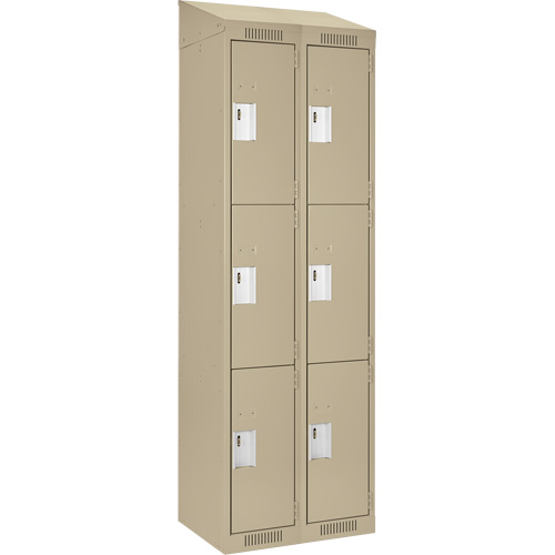Clean Line Lockers, 3 -tier, Bank of 2, 24" x 18" x 78", Steel, Beige, Rivet (Assembled) Action Paper