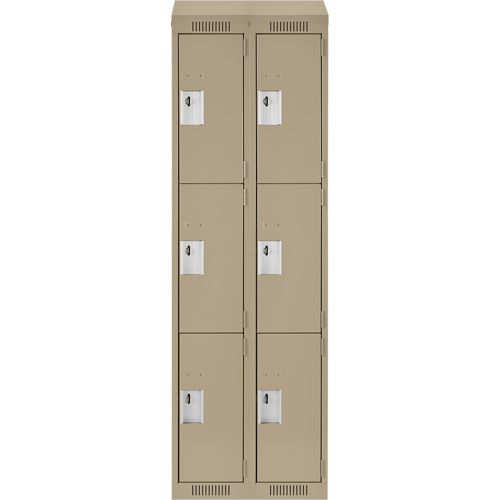 Clean Line Lockers, 3 -tier, Bank of 2, 24" x 18" x 78", Steel, Beige, Rivet (Assembled) Action Paper