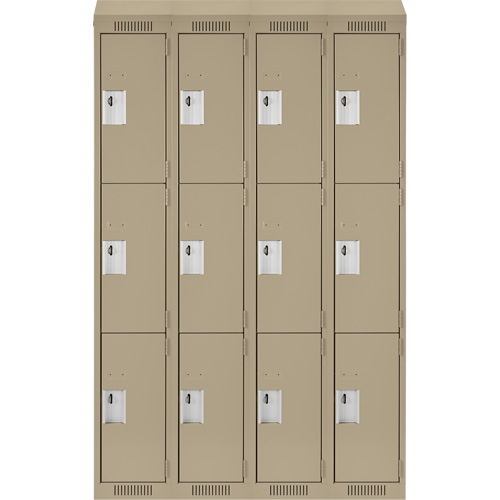 Clean Line Lockers, 3 -tier, Bank of 4, 48" x 18" x 78", Steel, Beige, Rivet (Assembled) Action Paper