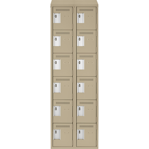 Clean Line Lockerette, 6 -tier, Bank of 2, 24" x 18" x 78", Steel, Beige, Rivet (Assembled) Action Paper