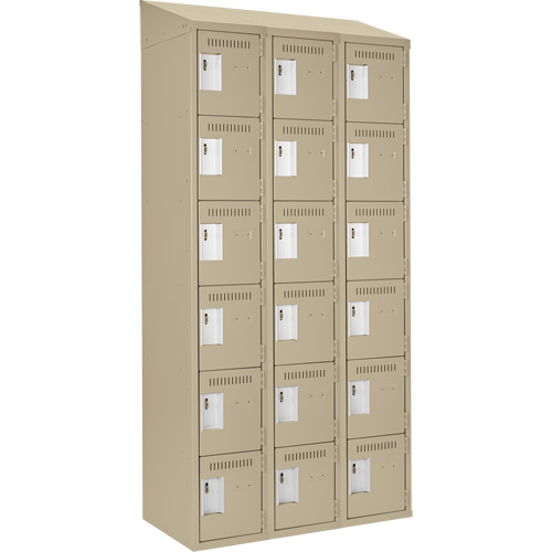 Clean Line Lockerette, 6 -tier, Bank of 3, 36" x 18" x 78", Steel, Beige, Rivet (Assembled) Action Paper