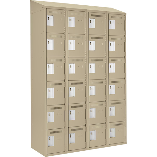 Clean Line Lockerette, 6 -tier, Bank of 4, 48" x 18" x 78", Steel, Beige, Rivet (Assembled) Action Paper