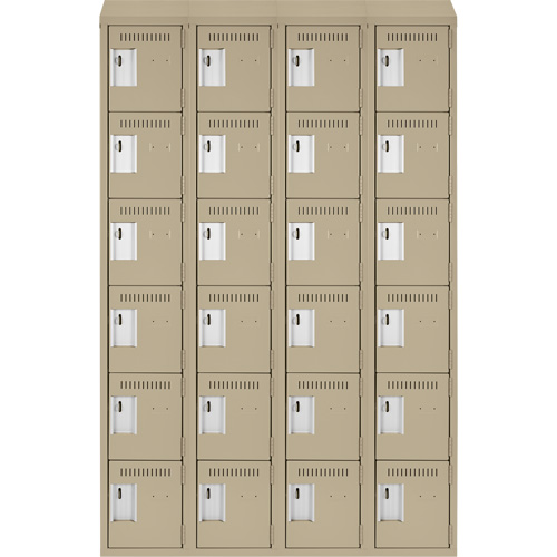 Clean Line Lockerette, 6 -tier, Bank of 4, 48" x 18" x 78", Steel, Beige, Rivet (Assembled) Action Paper